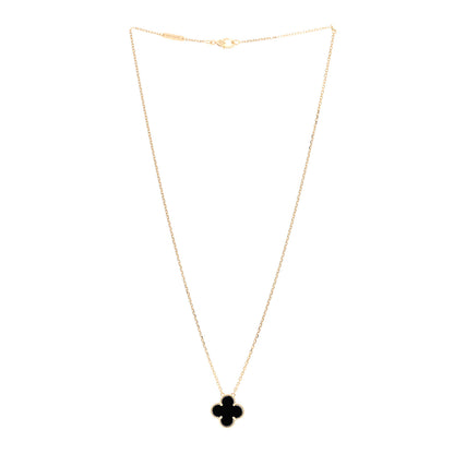 Van Cleef & Arpels 18K Yellow Gold Black Onyx Vintage Alhambra Pendant Necklace 3 of 4