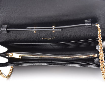 Saint Laurent Grain De Poudre Matelasse Chevron Monogram Chain Wallet Black 5 of 10
