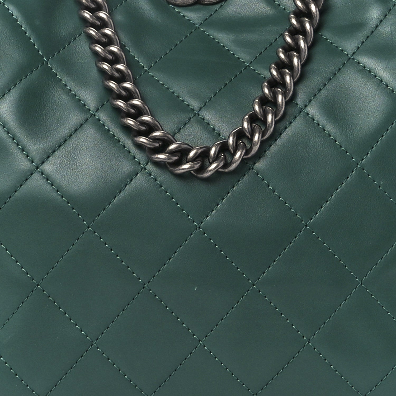 Chanel Calfskin Quilted Large Shopping In Chains Tote Green 9 of 13