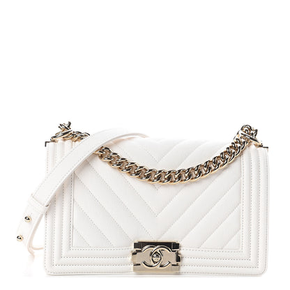 Chanel Grained Calfskin Chevron Quilted Medium Boy Flap White 1 of 9