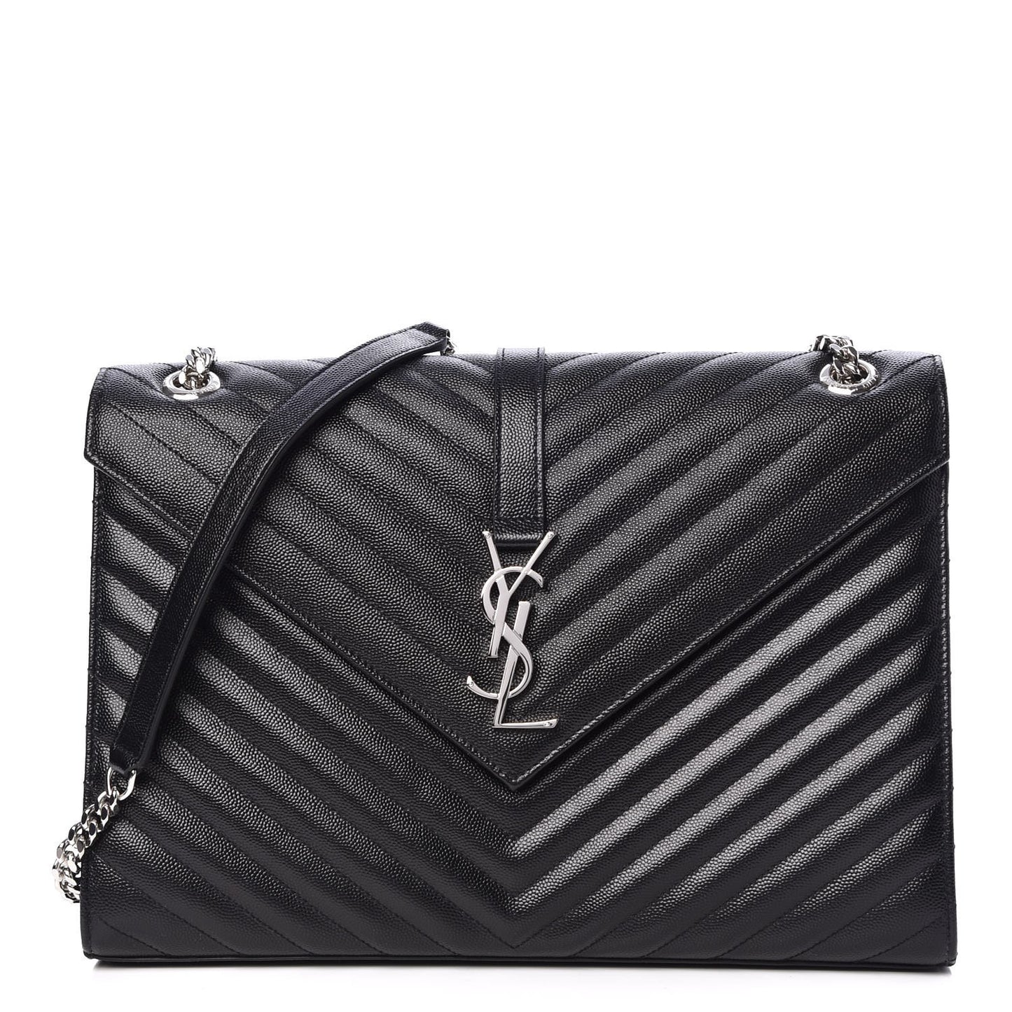 Grain De Poudre Matelasse Chevron Large Monogram Satchel Black