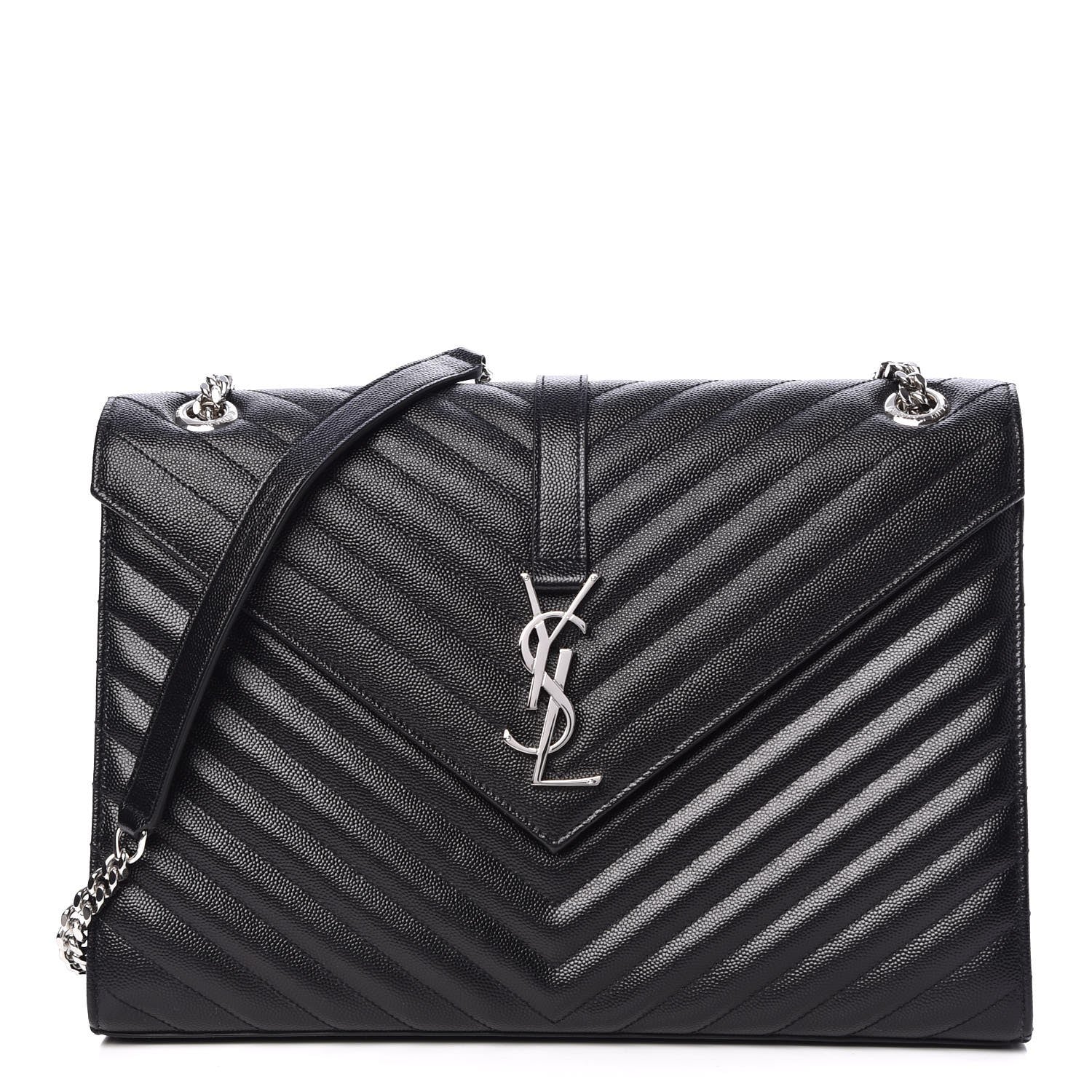 Saint Laurent Grain De Poudre Matelasse Chevron Large Monogram Satchel Black 1 of 8