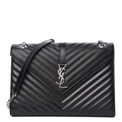 Saint Laurent Grain De Poudre Matelasse Chevron Large Monogram Satchel Black 1 of 8