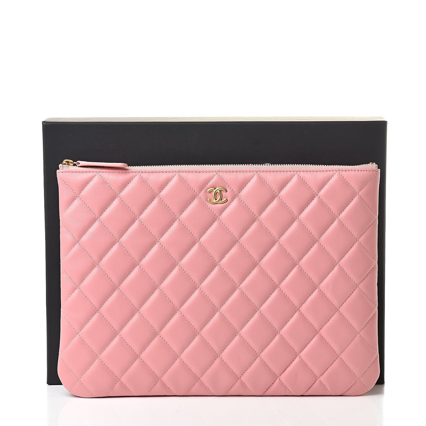Lambskin Quilted Medium Cosmetic Case Pink