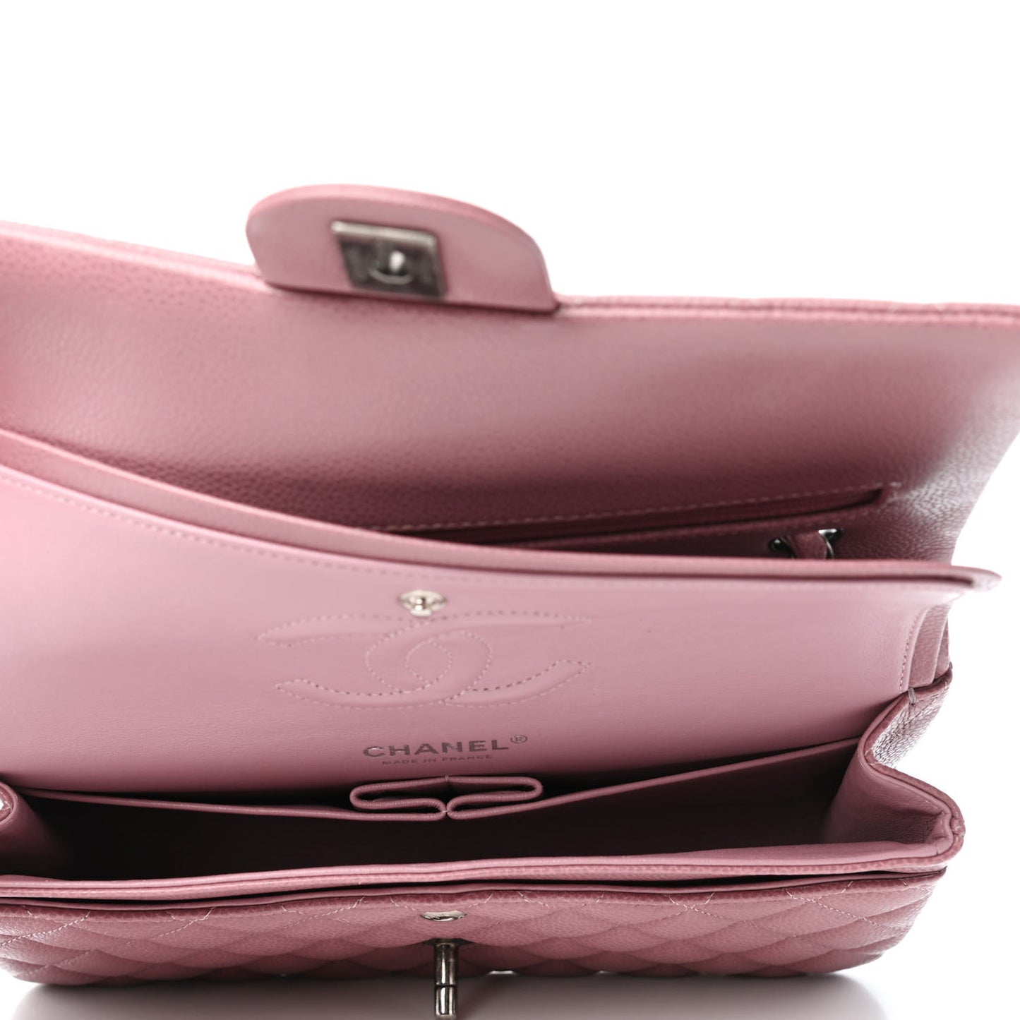 Caviar Quilted Medium Double Flap Pink
