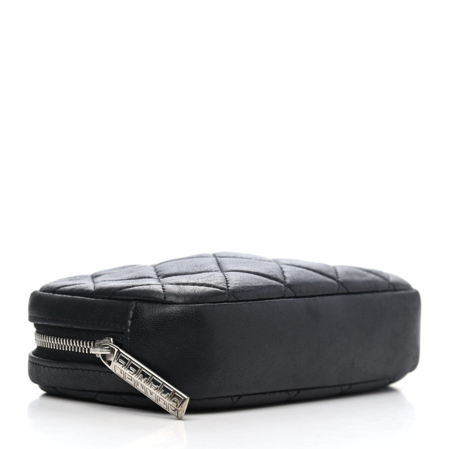 Lambskin Quilted Small Curvy Pouch Cosmetic Case Black