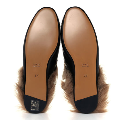 Gucci Goatskin Fur Bee Star Embroidered Womens Princetown Slippers 37 Black 6 of 9