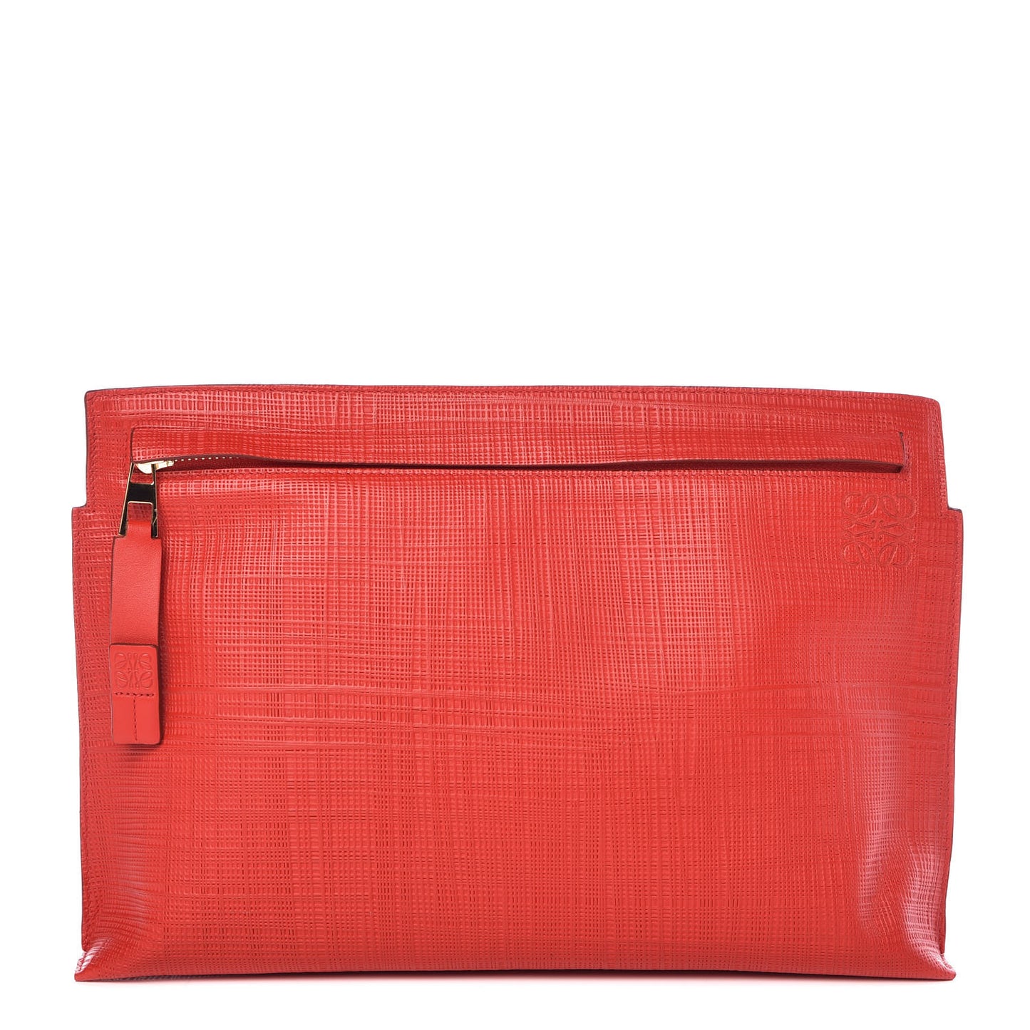 Calfskin Linen Embossed Large T Pouch Primary Red