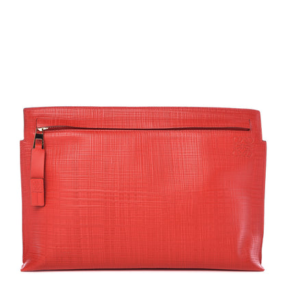 Loewe Calfskin Linen Embossed Large T Pouch Primary Red 1 of 8
