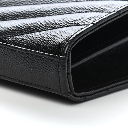 Saint Laurent Grain De Poudre Matelasse Chevron Monogram Chain Wallet Black 8 of 10