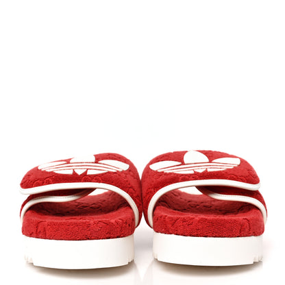 Gucci X ADIDAS Terry Cloth Trefoil GG Monogram Mens Platform Sandals 9 Maple Red Off White 2 of 8