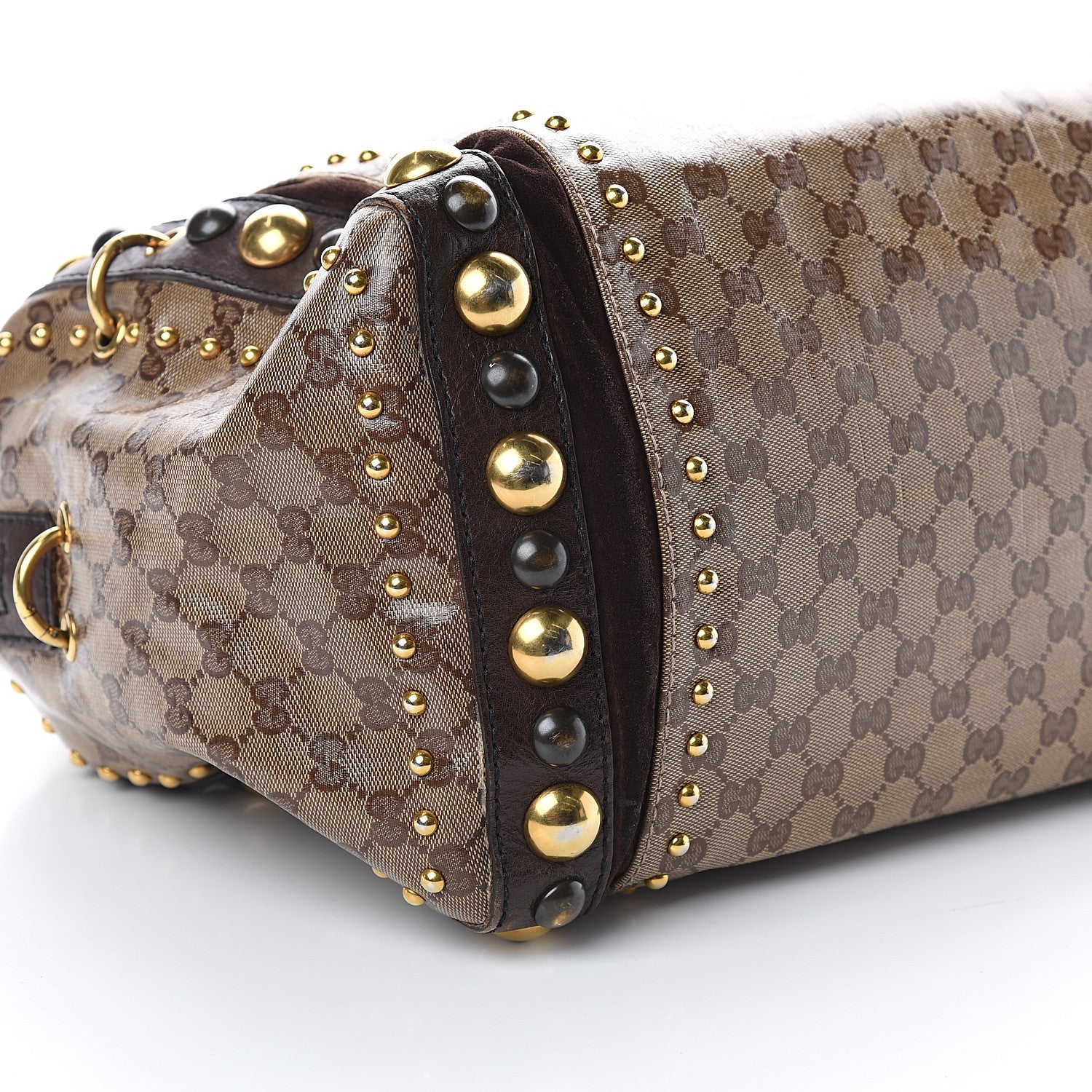 Gucci Crystal Monogram Studded Large Babouska Boston Dark Brown 7 of 8