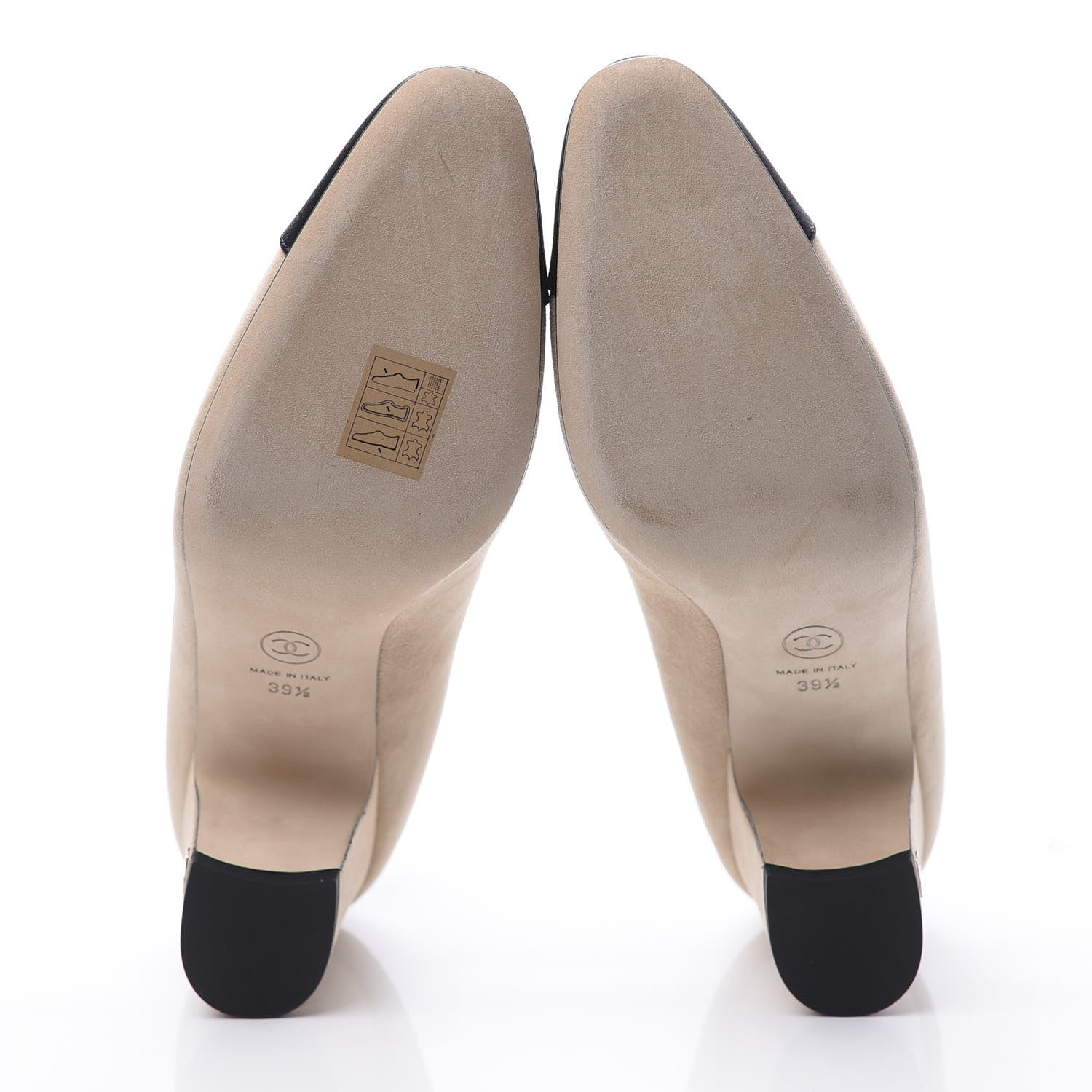 Chanel Suede Satin Cap Toe Low Heel Pumps 39.5 Beige Black 6 of 11