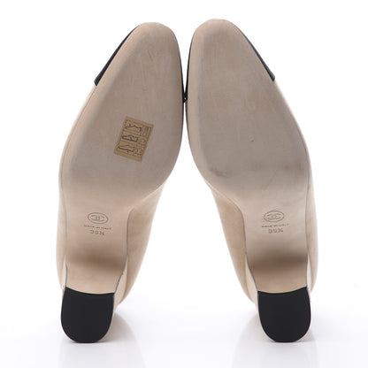 Chanel Suede Satin Cap Toe Low Heel Pumps 39.5 Beige Black 6 of 11