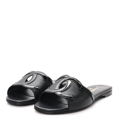 Chanel Lambskin CC Cutout Sandal Mules 37.5 Beige Black 4 of 10
