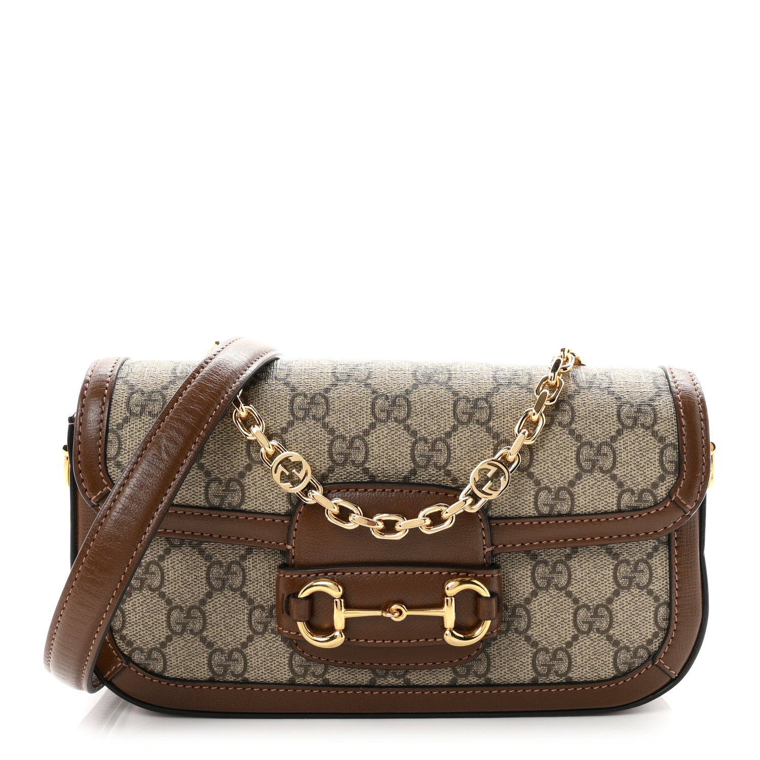 Gucci GG Supreme Monogram Small Horsebit 1955 Chain Shoulder Bag Beige Ebony Brown Sugar 1 of 10