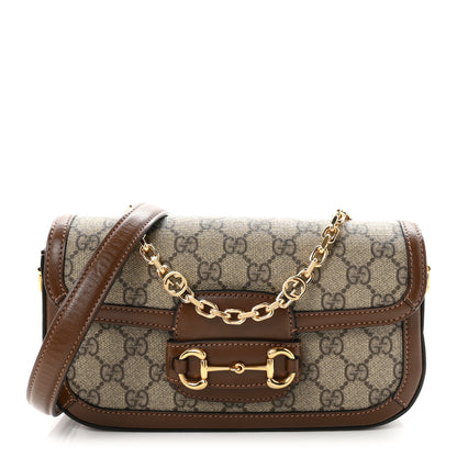 Gucci GG Supreme Monogram Small Horsebit 1955 Chain Shoulder Bag Beige Ebony Brown Sugar 1 of 10