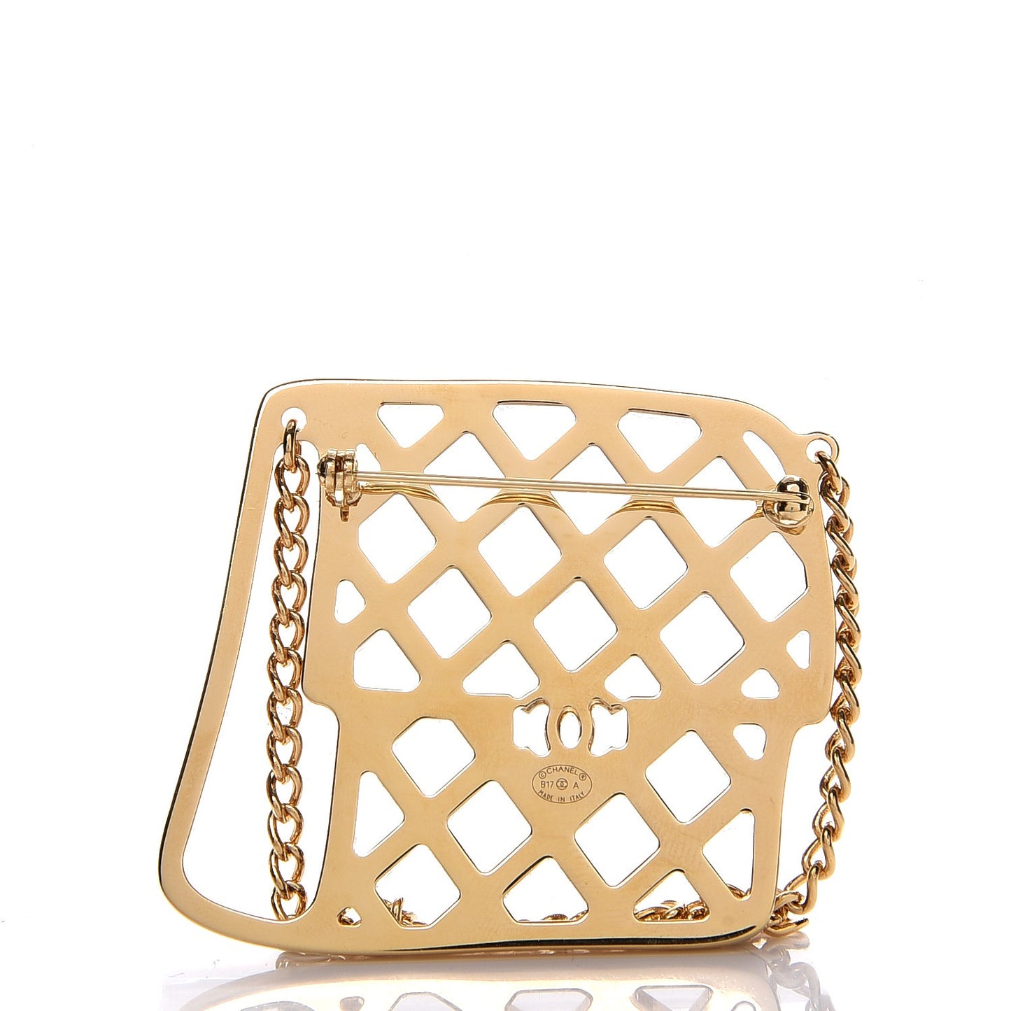 Crystal Flap Bag Brooch Black Gold