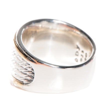David Yurman Sterling Silver 18K Yellow Gold 16mm Wheaton Band Ring 54 7 3 of 5