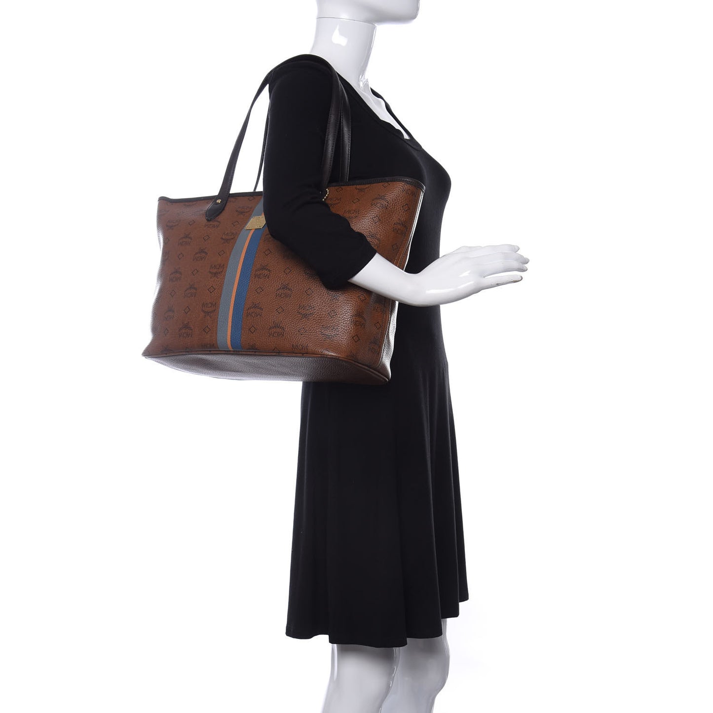 Visetos Dog Bone Striped Shopper Tote Brown