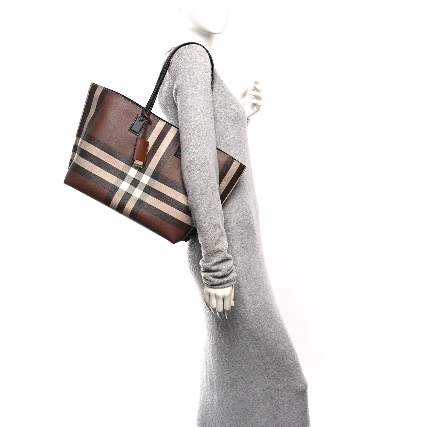 E-Canvas Check Medium Soft TB Tote Dark Birch Brown