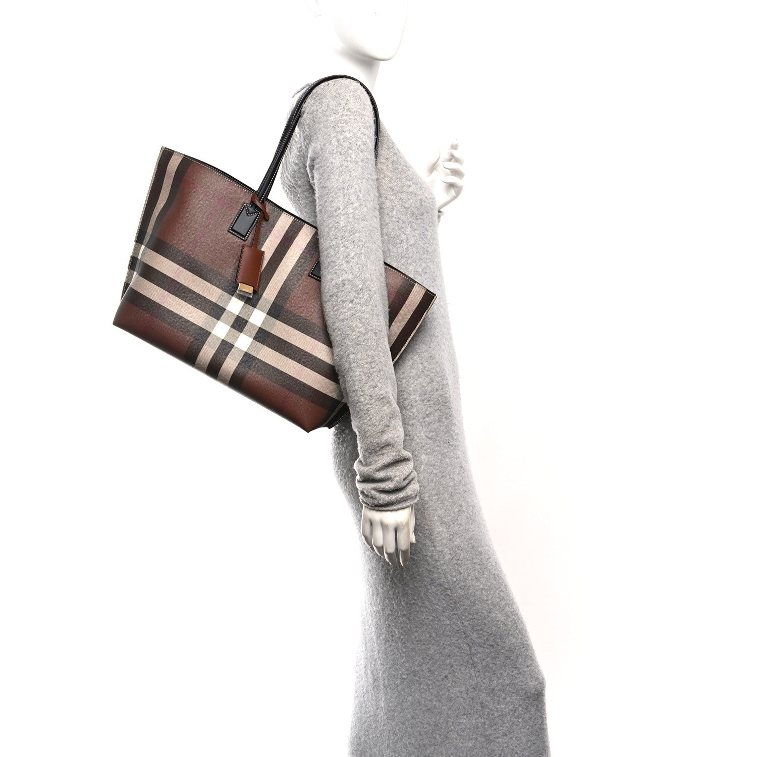 Burberry E-Canvas Check Medium Soft TB Tote Dark Birch Brown 2 of 9
