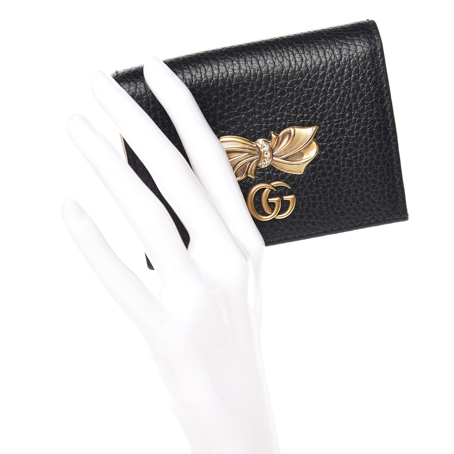 Gucci Calfskin GG Marmont Bow Card Case Black 2 of 9