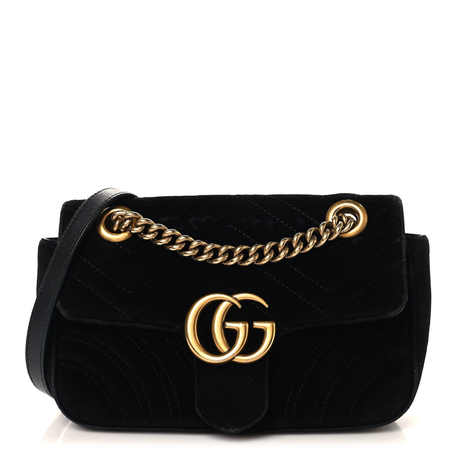 Gucci Velvet Matelasse Mini GG Marmont Shoulder Bag Black 1 of 13