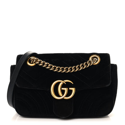 Gucci Velvet Matelasse Mini GG Marmont Shoulder Bag Black 1 of 13