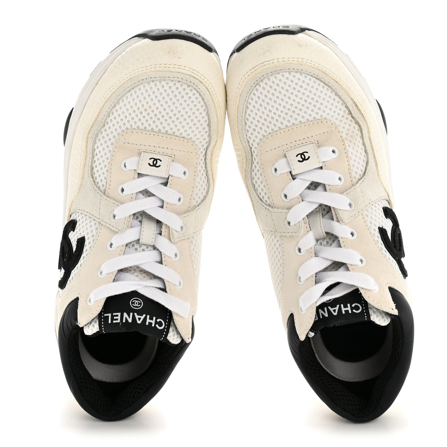 Mesh Suede Grained Calfskin Womens CC Sneakers 36.5 White Black