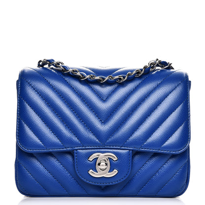 Chanel Caviar Chevron Quilted Mini Square Flap Blue 1 of 7