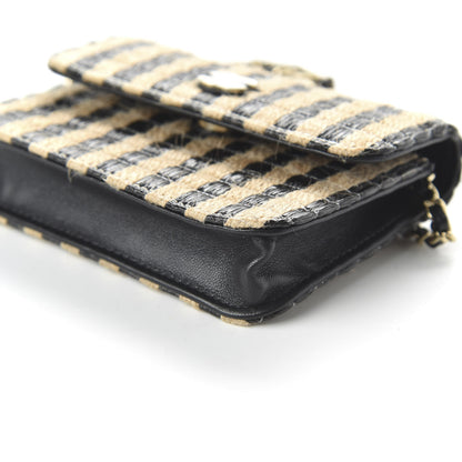Chanel Raffia Jute Striped Belt Bag Black Beige 7 of 12