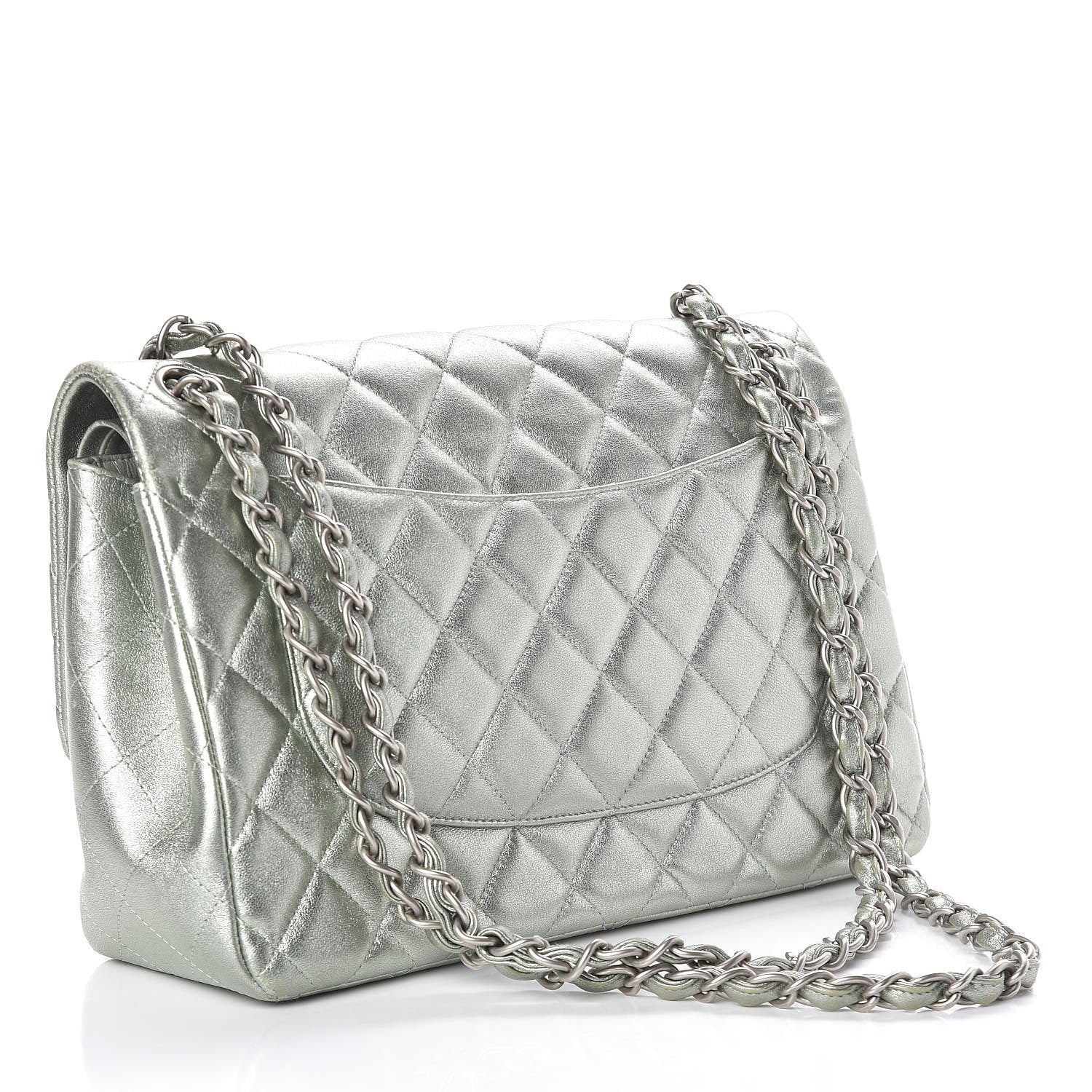 Chanel Metallic Lambskin Quilted Jumbo Double Flap Green 3 of 10