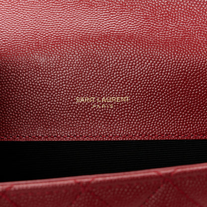 Saint Laurent Grain De Poudre Textured Mixed Matelasse Triquilt Small Monogram Satchel Red 6 of 12