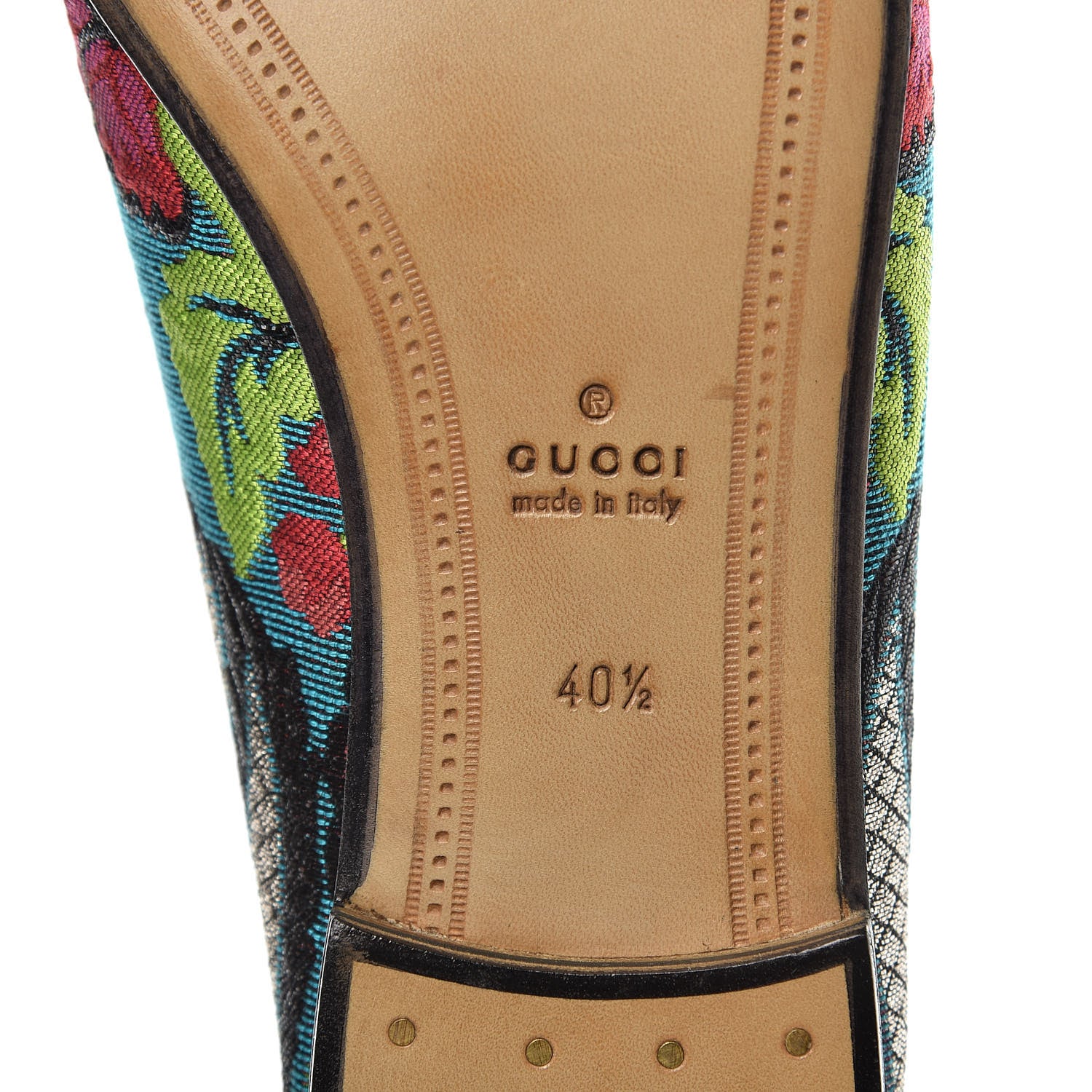 Gucci Floral Jacquard Horsebit Womens Jordaan Loafers 40.5 Turquoise 6 of 8
