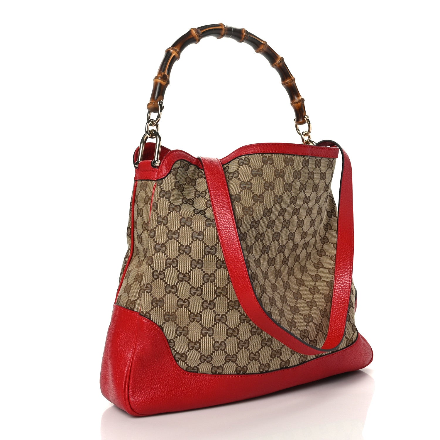 Gucci Monogram Medium Diana Bamboo Shoulder Bag Red 3 of 9