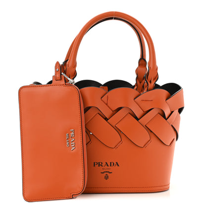 Prada Vitello Intreccio Tote Bag Papaya Black 1 of 10