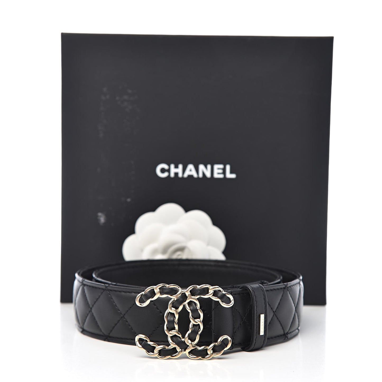 Lambskin Quilted CC Chain Belt 75 30 Black
