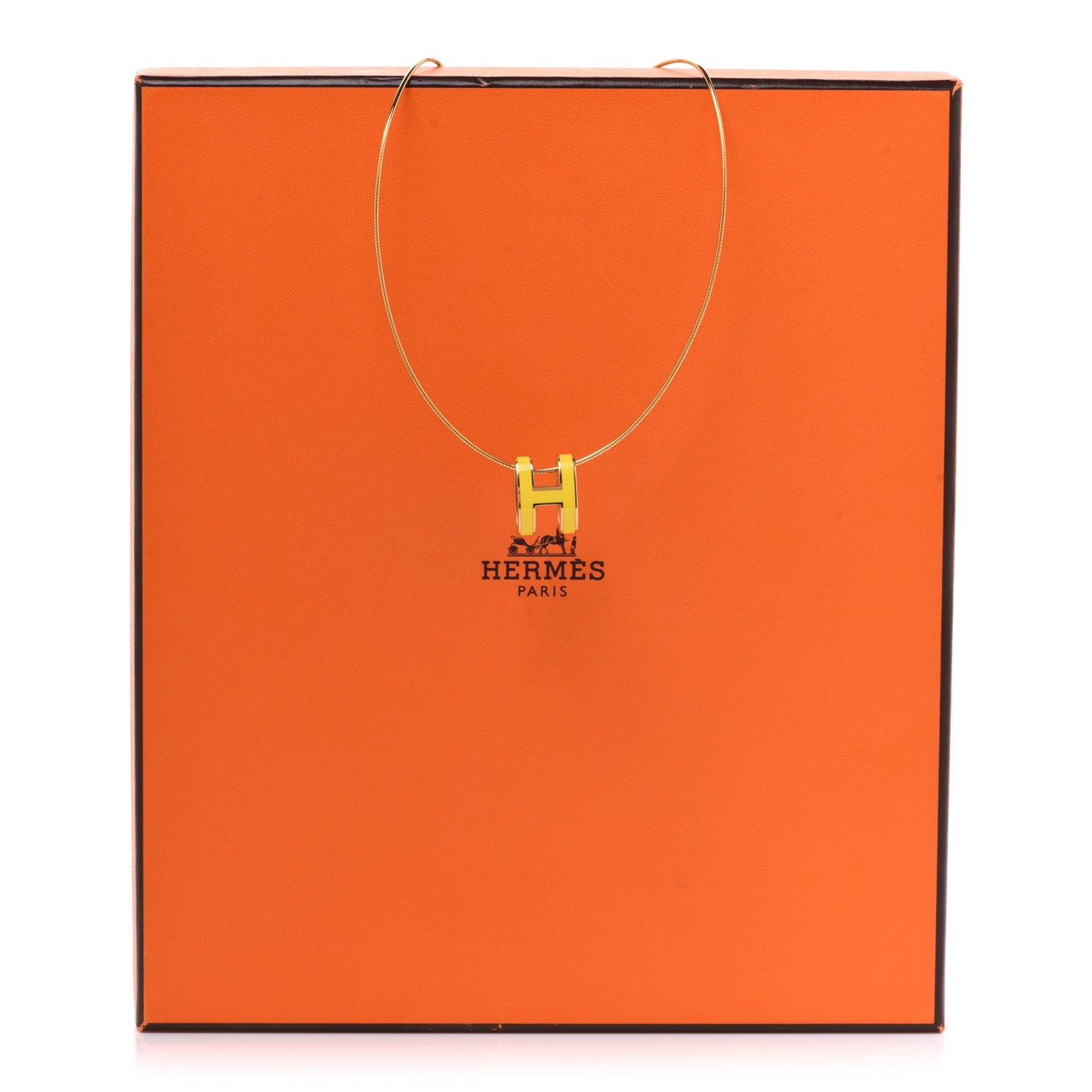 Hermes Lacquered Gold Pop H Pendant Necklace Naples Yellow 7 of 7