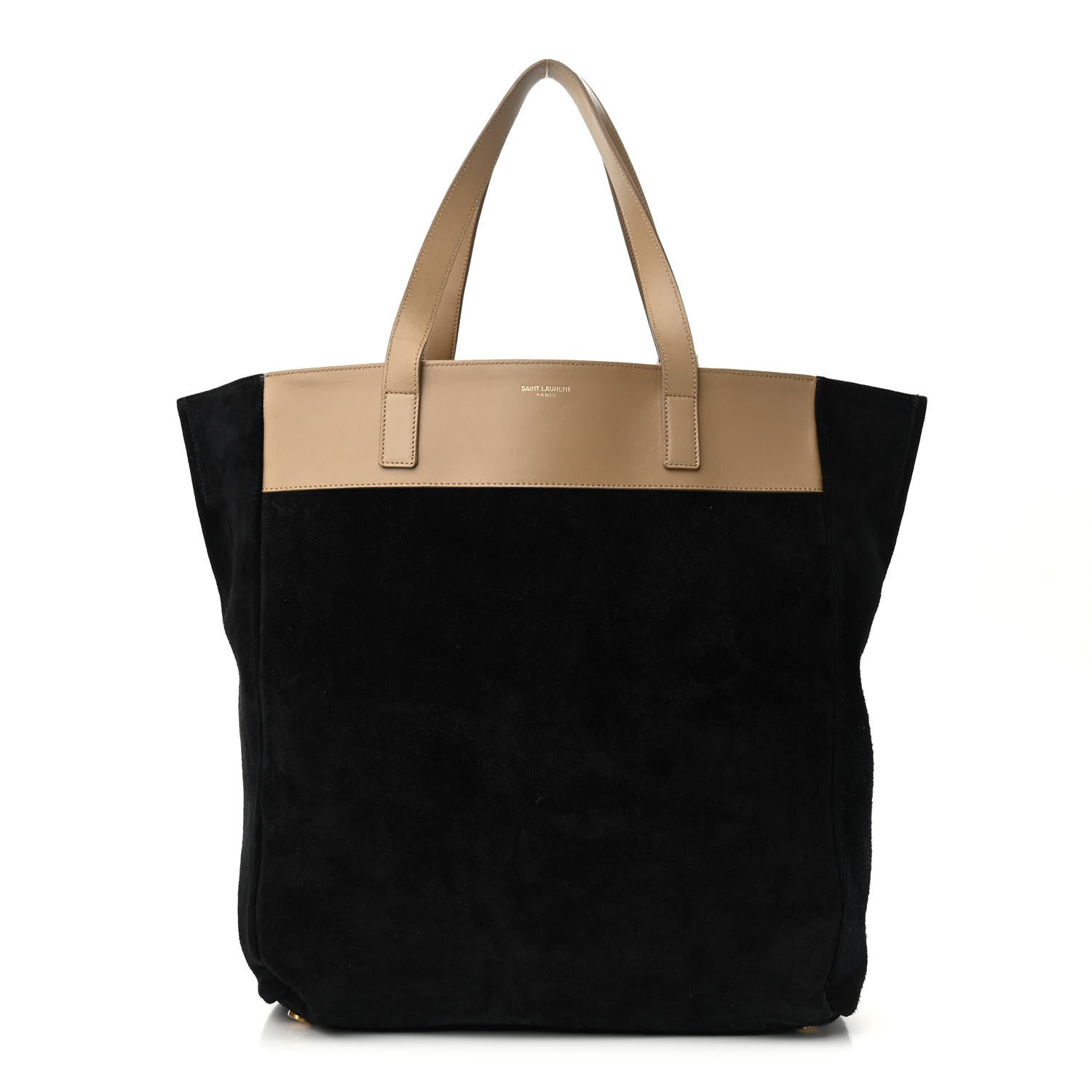Saint Laurent Calfskin Suede North South Reversible Shopping Tote Beige Black 3 of 17