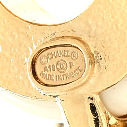 Chanel Metal Resin CC Round Drop Earrings Gold White 4 of 4