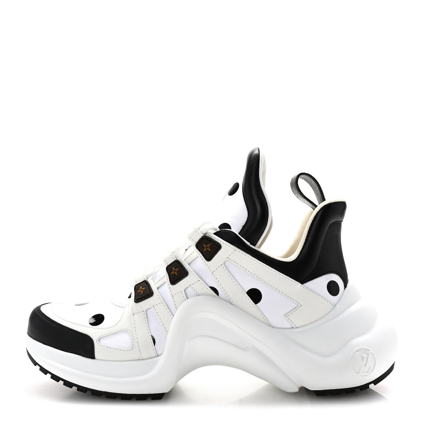 Calfskin Satin Printed Polka Dot Monogram LV Archlight Sneakers 40 Black White