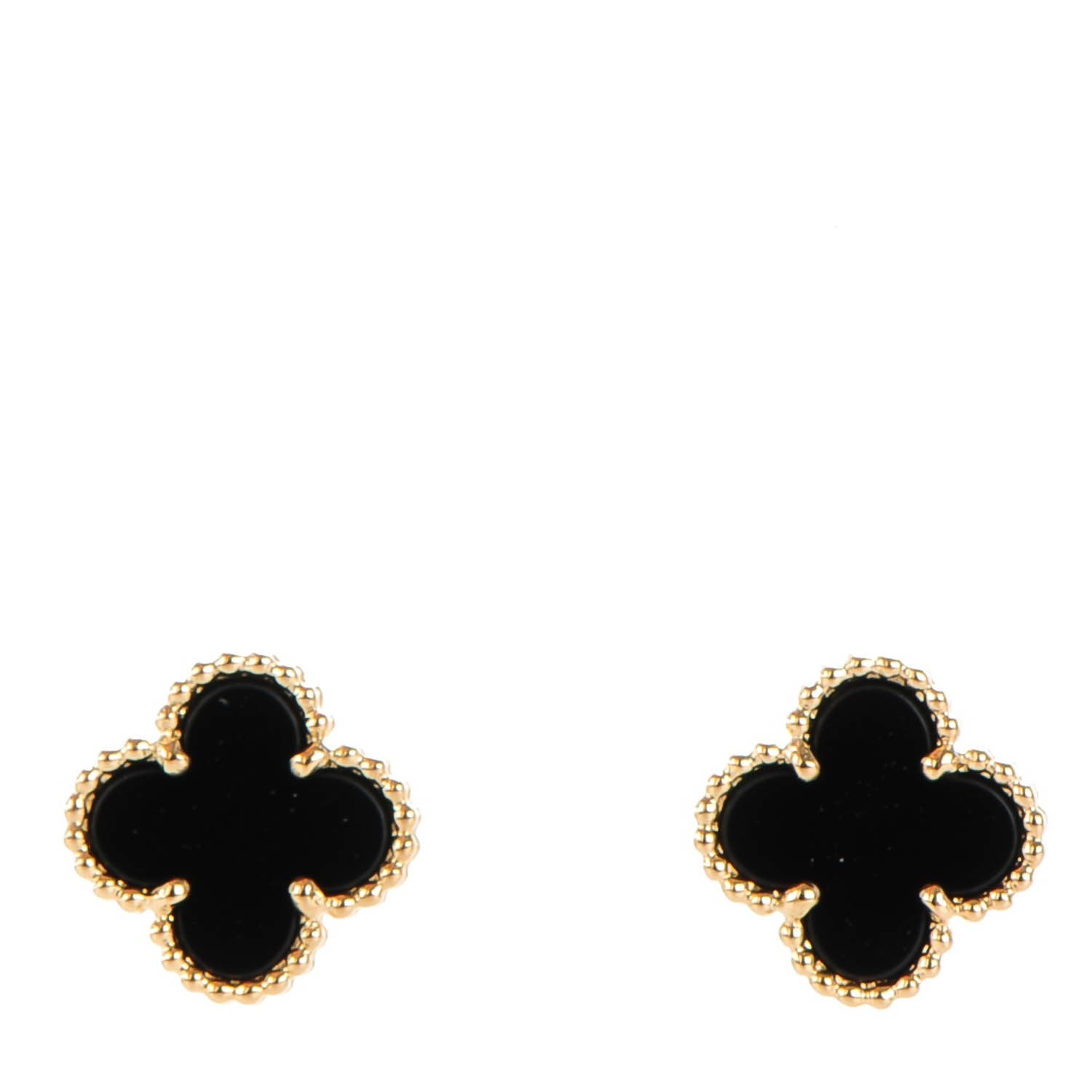 Van Cleef & Arpels 18K Yellow Gold Black Onyx Sweet Alhambra Earrings 1 of 5