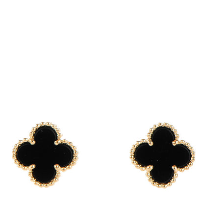 Van Cleef & Arpels 18K Yellow Gold Black Onyx Sweet Alhambra Earrings 1 of 5