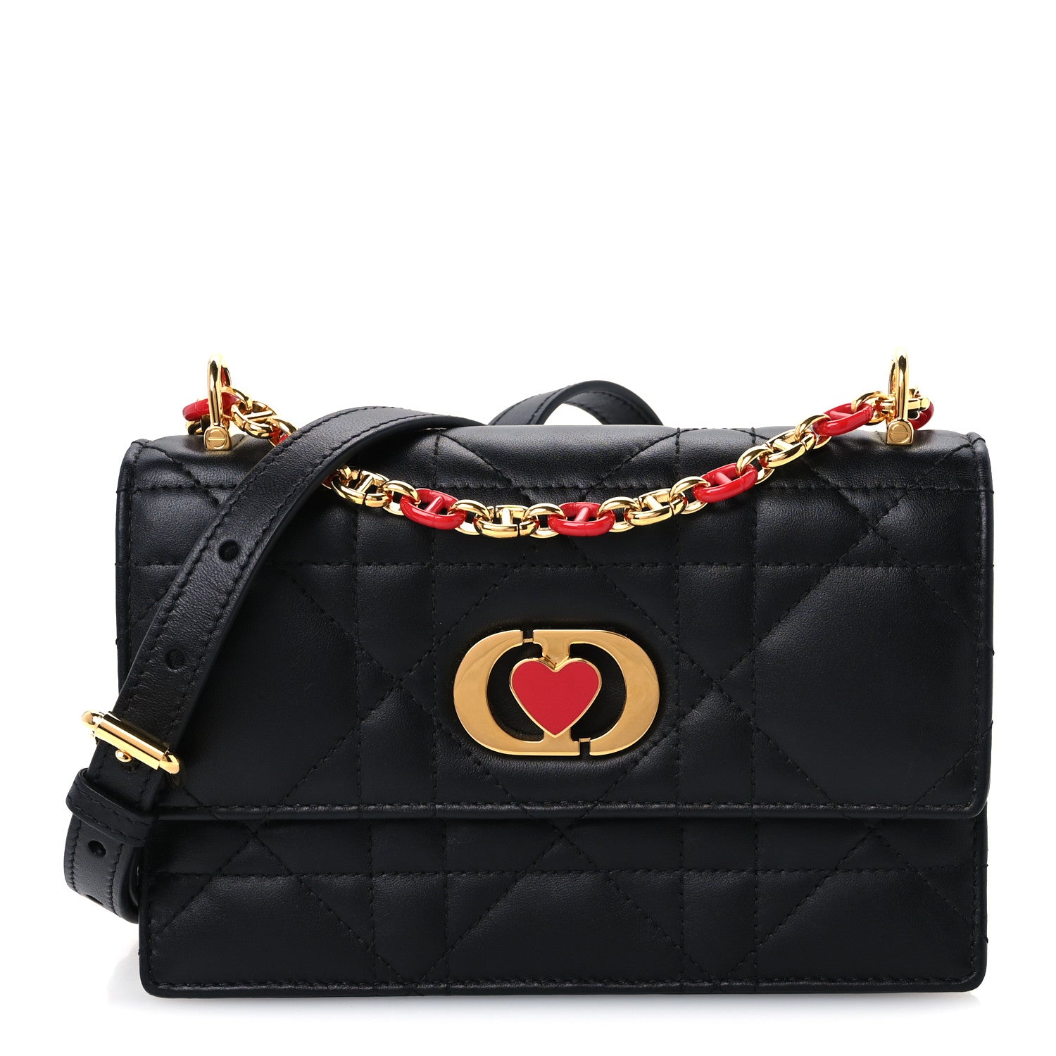 Christian Dior Lambskin Enamel Macrocannage Dioramour Mini Miss Caro Bag Black Red 1 of 9