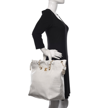 Chanel Calfskin Crocodile Embossed Large Cocodile Shopping Tote White 3 of 11