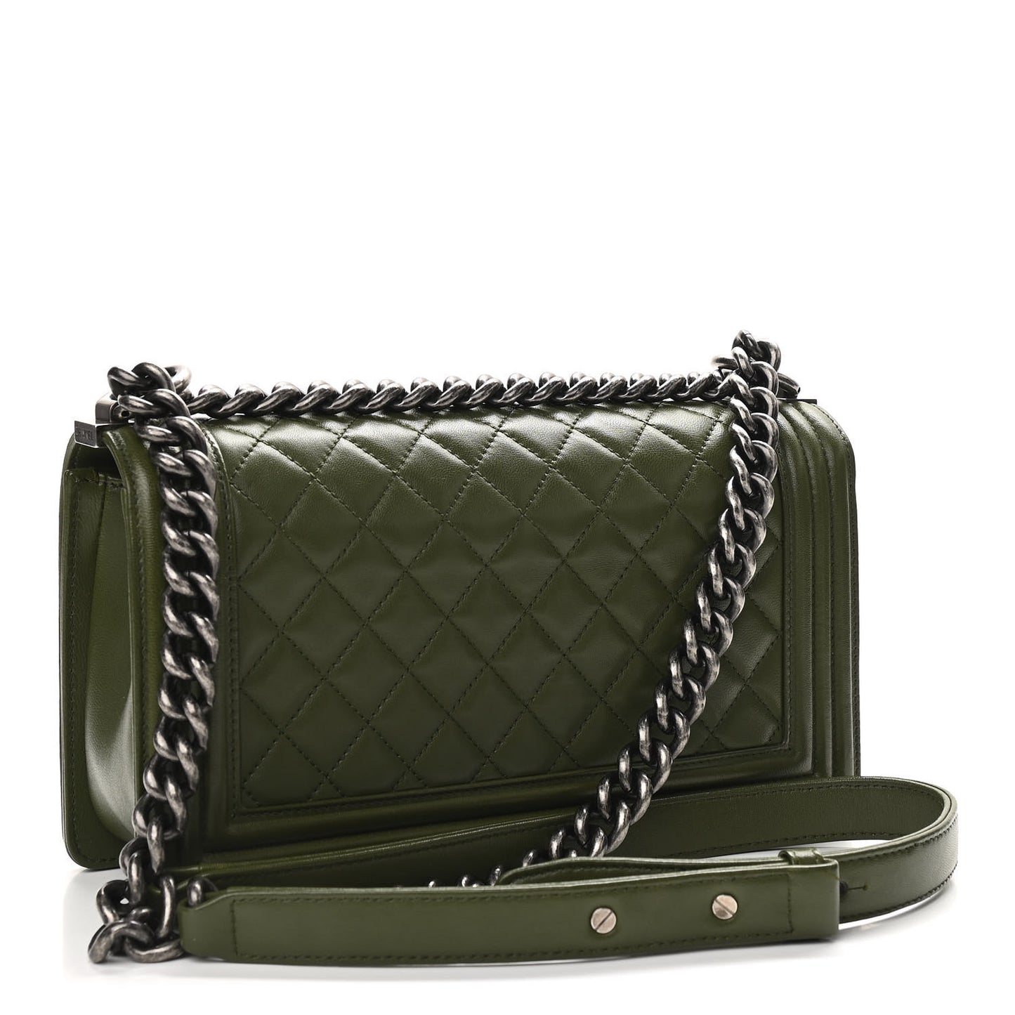 Lambskin Quilted Medium Boy Flap Green
