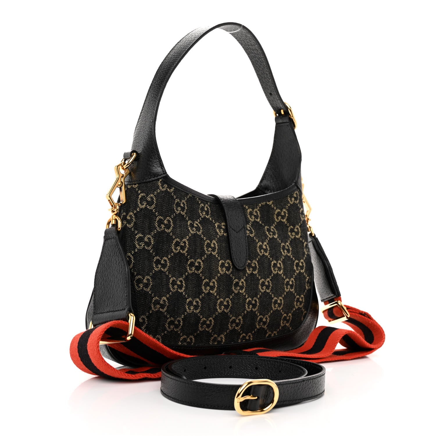 Gucci Jacquard Denim GG Monogram Small Jackie 1961 Hobo Black Ivory 3 of 9