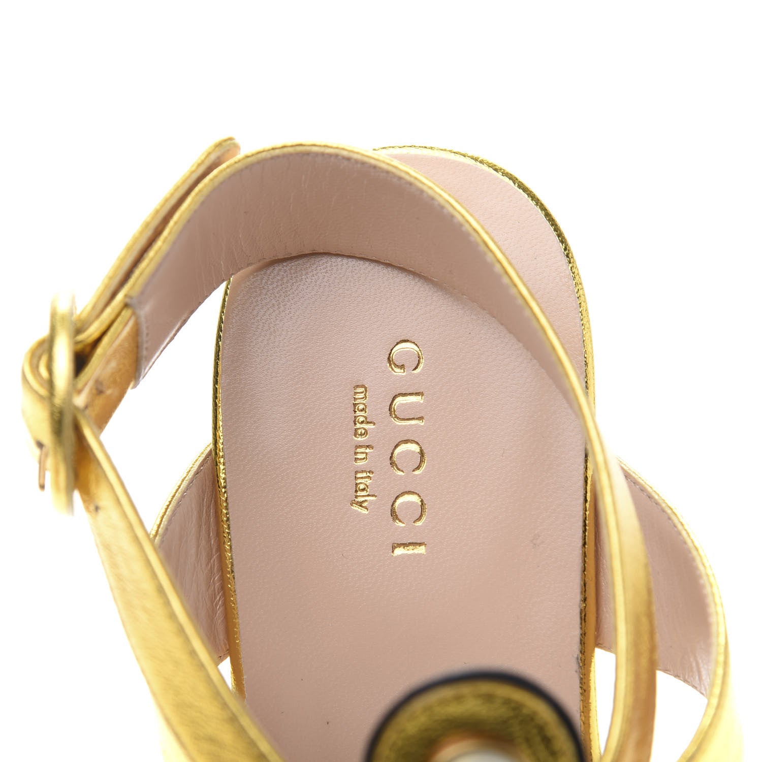 Gucci Metallic Lambskin Willow Pearl Sandals 35.5 Gold 6 of 7