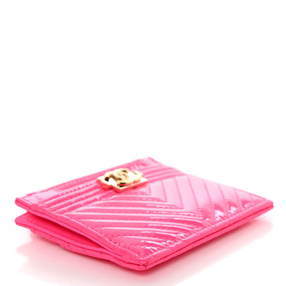 Chanel Patent Chevron Quilted Boy Zip Card Holder Neon Pink 4 of 9